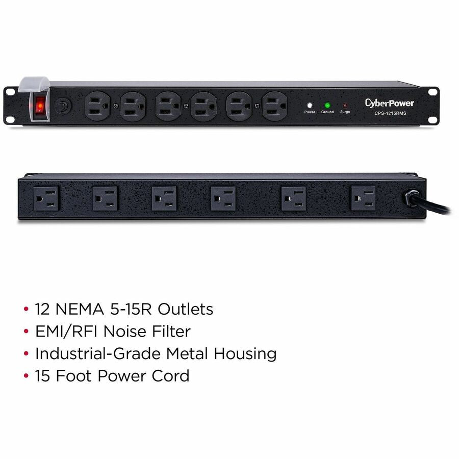 CyberPower CPS1215RMS Rackbar 12 - Outlet Surge with 1800 J - Black