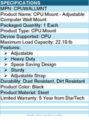 StarTech CPUWALLMNT CPU Mount - Adjustable Computer Wall Mount - PC Wall Mount