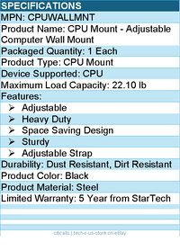 StarTech CPUWALLMNT CPU Mount - Adjustable Computer Wall Mount - PC Wall Mount