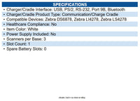Zebra CR0078-SC10001WR Barcode Scanner Cradle - Wired - Bar Code Scanner - White