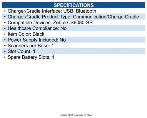 Zebra CR6080-SC100F4WW Cradle Docking - Battery, Bar Code Scanner - 1 Slot