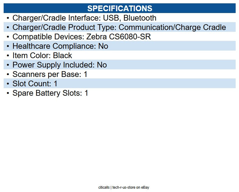 Zebra CR6080-SC100F4WW Cradle Docking - Battery, Bar Code Scanner - 1 Slot