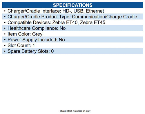 Zebra CRD-ET4X-1SNWS-02 Connect Cradle Tablet PC - 4 x USB