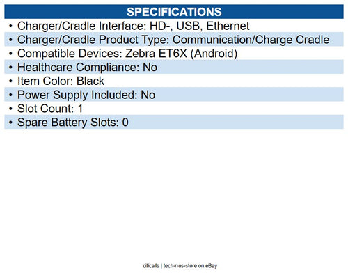 Zebra CRD-ET6X-1SNWS-01 Connect Cradle Wired - Tablet PC - USB Type A - 4 x USB