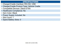Zebra CRD-ET6X-VEHDK-PTA-01 Vehicle Dock with Antenna Pass Through Docking/
