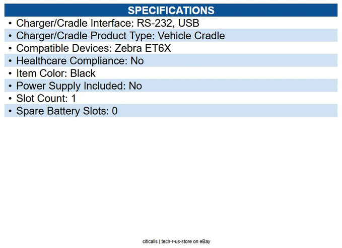 Zebra CRD-ET6X-VEHDK-PTA-01 Vehicle Dock with Antenna Pass Through Docking/