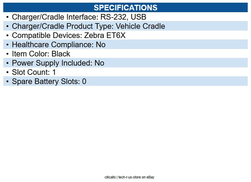 Zebra CRD-ET6X-VEHDK-PTA-01 Vehicle Dock with Antenna Pass Through Docking/