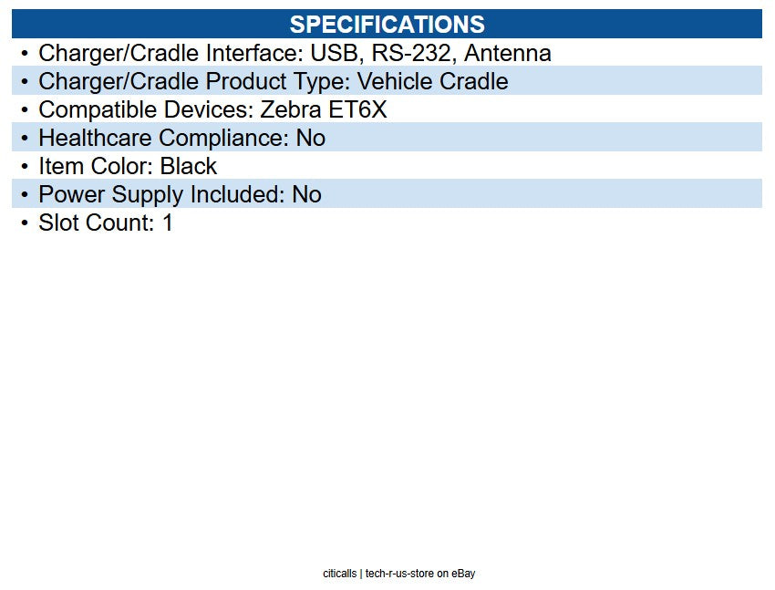 Zebra CRD-ET6X-VEHDK-PTA-02 Et6x Vehicle Dock Charging, 2 X Usb Type