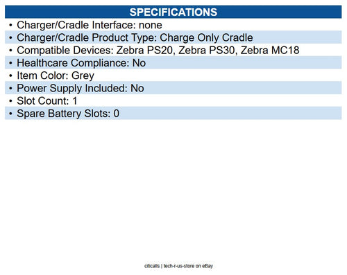 Zebra CRD-MC18-1SLOT-01 MC18, Single Slot Locking Cradle. Display Facing Out