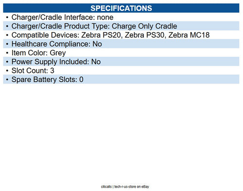 Zebra CRD-MC18-3SLCKH-01 MC18, High Density HD LOCKING 3-Slot Charging Cradle