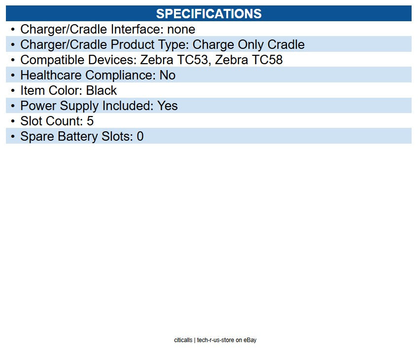 Zebra CRD-NGTC5B-5SC5D TC53/TC58 5 Slot Charging Cradle