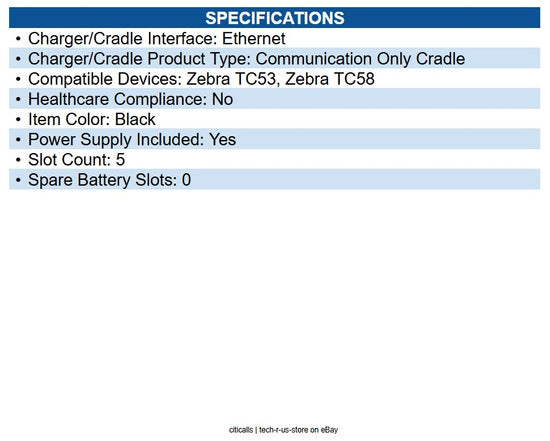 Zebra CRD-NGTC5B-5SE5D 5-slot Ethernet Charger Kit Mobile Computer - TC53 / TC58