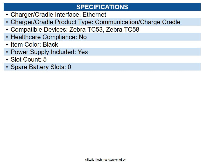 Zebra CRD-NGTC5N-5SE5D 5-slot Ethernet Charger Kit Mobile Computer - TC53 / TC58