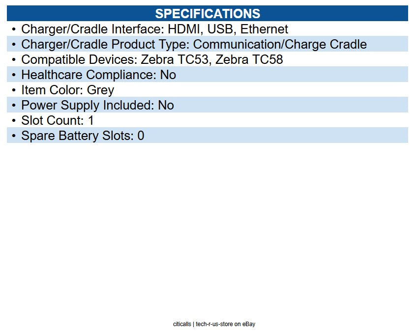 Zebra CRD-NTC5X-1SNWS-01 Cradle Mobile Computer - TC53, TC58 Connect Cradle