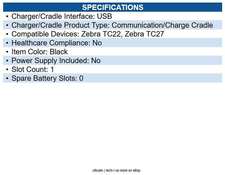 Zebra CRD-TC2L-SE1ET-01 Cradle Docking Mobile Computer 1 Slot - USB Type C