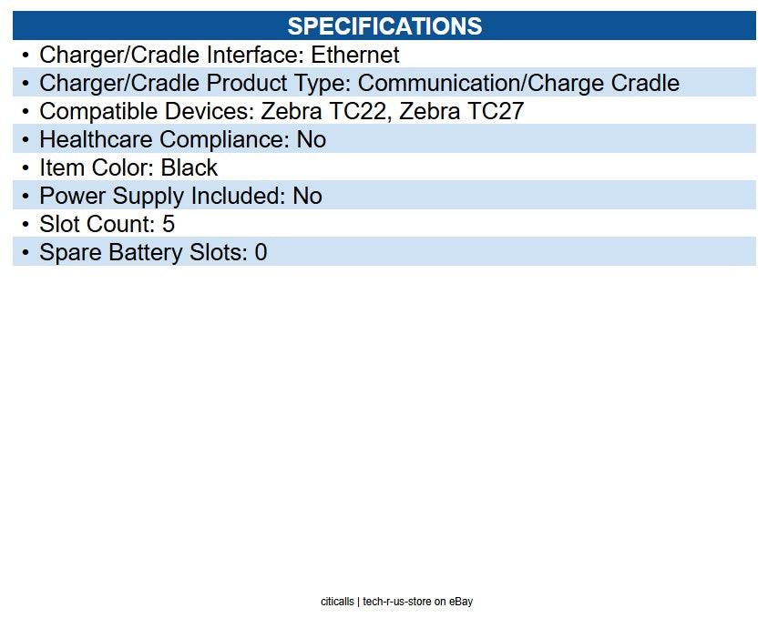 Zebra CRD-TC2L-SE5ETB-01 5 slot Charge/Ethernet cradle Docking - Mobile Computer