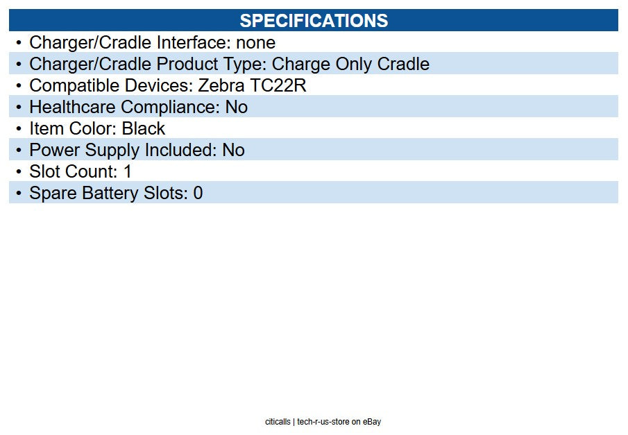 Zebra CRD-TC2R-BS1CG-01 TC22R Single Slot Charge Only Cradle for TC22R