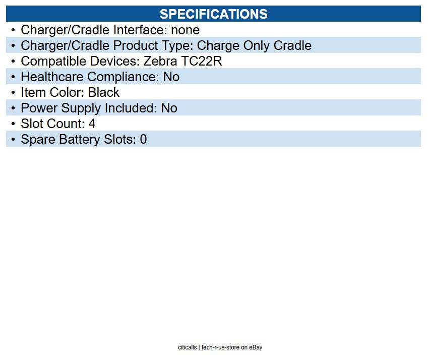 Zebra CRD-TC2R-BS4CG-01 Multi-Slot (4) Charge & Communication Cradle for TC22R