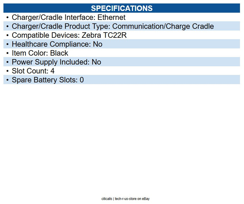 Zebra CRD-TC2R-SE4ET-01 Multi-Slot (4) Charge & Communication Cradle for TC22R