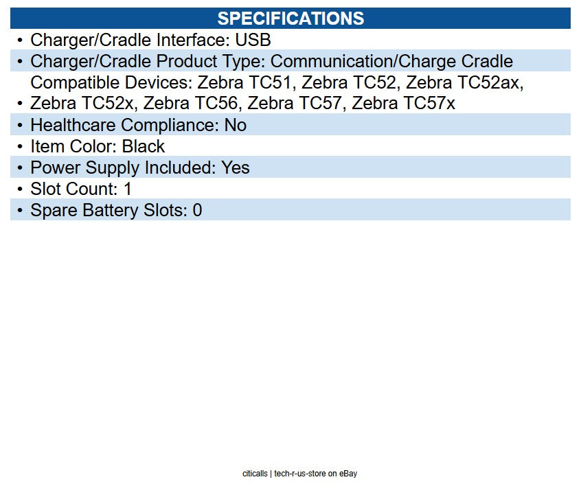 Zebra CRD-TC51-1SCU-01 Single Slot Cradle Docking - Mobile Computer - 1 Slot