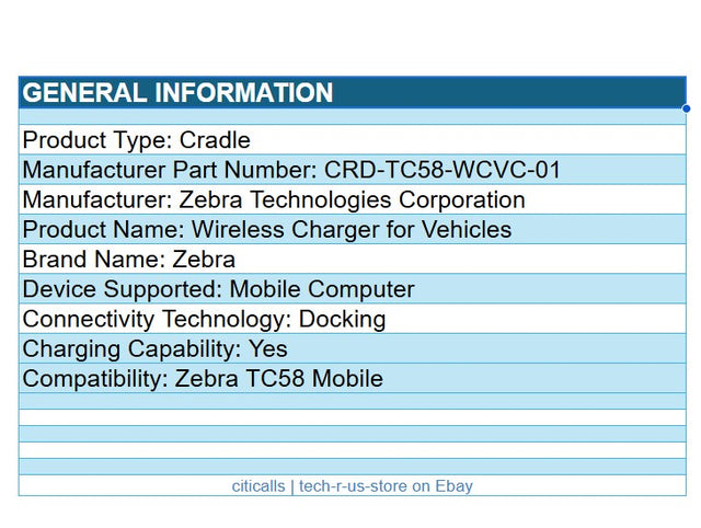 Zebra CRD-TC58-WCVC-01 Vehicle Dock Charger for TC58 Mobile Computer