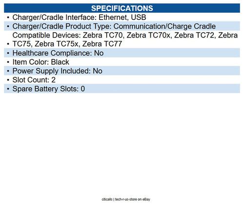 Zebra CRD-TC7X-SE2EPP-01 ShareCradle Wired Mobile Computer - Charging Capability