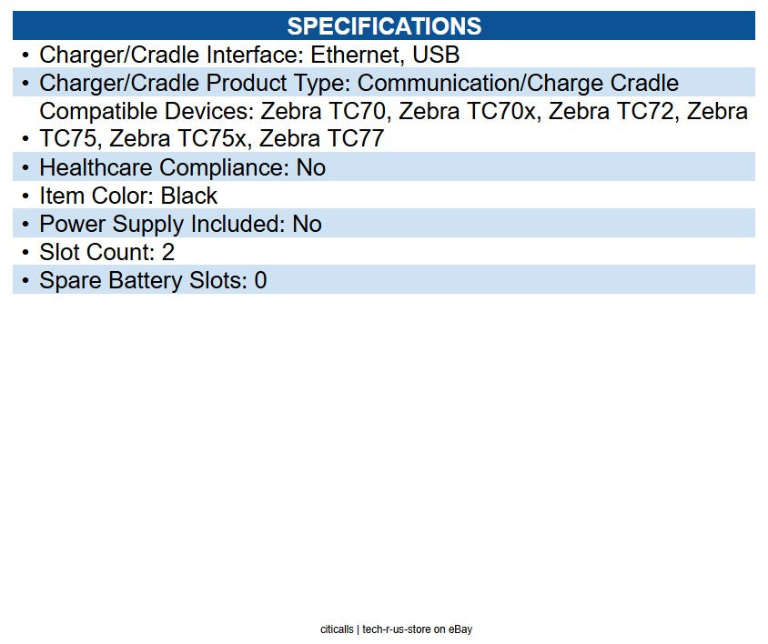 Zebra CRD-TC7X-SE2EPP-01 ShareCradle Wired Mobile Computer - Charging Capability