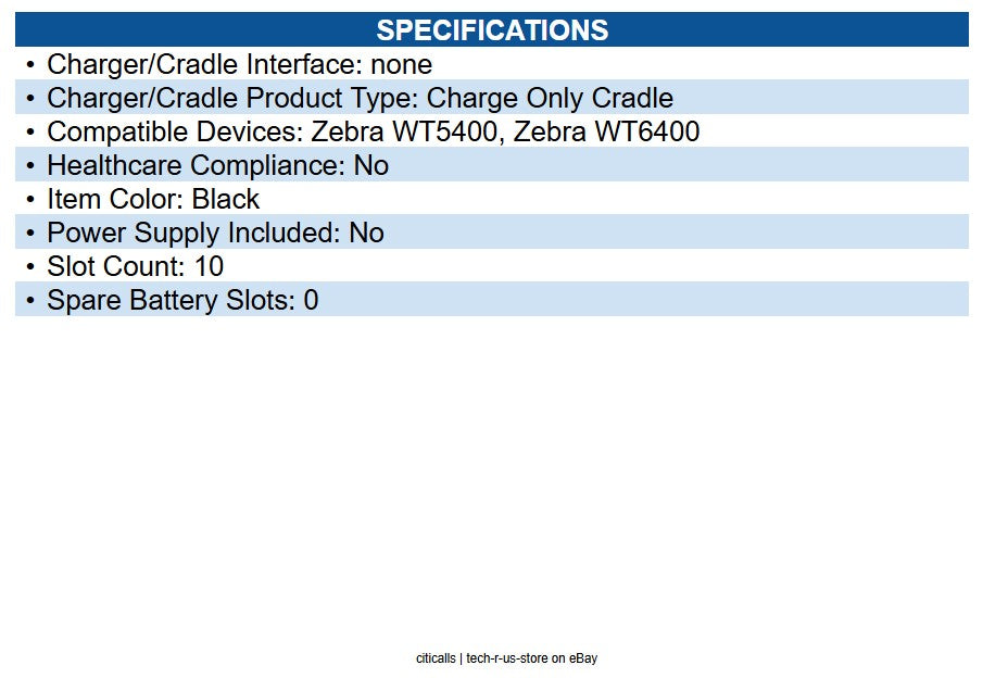 Zebra CRD-WT5X6-10SC-01 Cradle Docking - Wearable Computer - 10 Slot - Charging