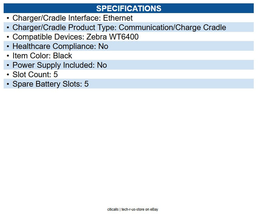 Zebra CRD-WT64-5S5BE-01 Cradle Docking - Wearable Computer, Battery - 5 Slot