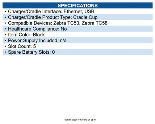 Zebra CRDCUP-NGTC5ENB-05 Set of five charging and USB/Ethernet communication