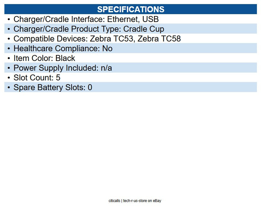 Zebra CRDCUP-NGTC5ENB-05 Set of five charging and USB/Ethernet communication