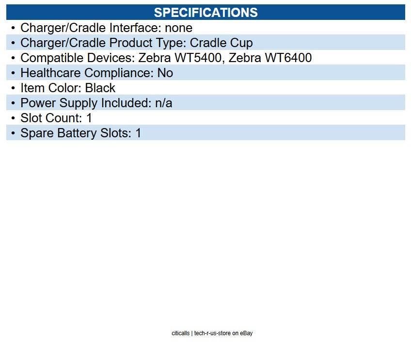 Zebra CRDCUP-W5X6-1DB-01 WT5400 / WT6400 Cradle Cup for 1 Device + 1 Battery
