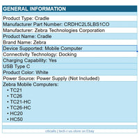 Zebra CRD-HC2L5L-BS1CO Docking Cradle Charger USB-C for TC21 TC26-HC  HC20 HC50