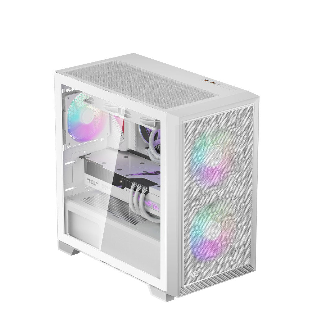 PCCooler C3D310 WH ARGB PC Gaming Case mATX ITX Easy Install Cable Storage White
