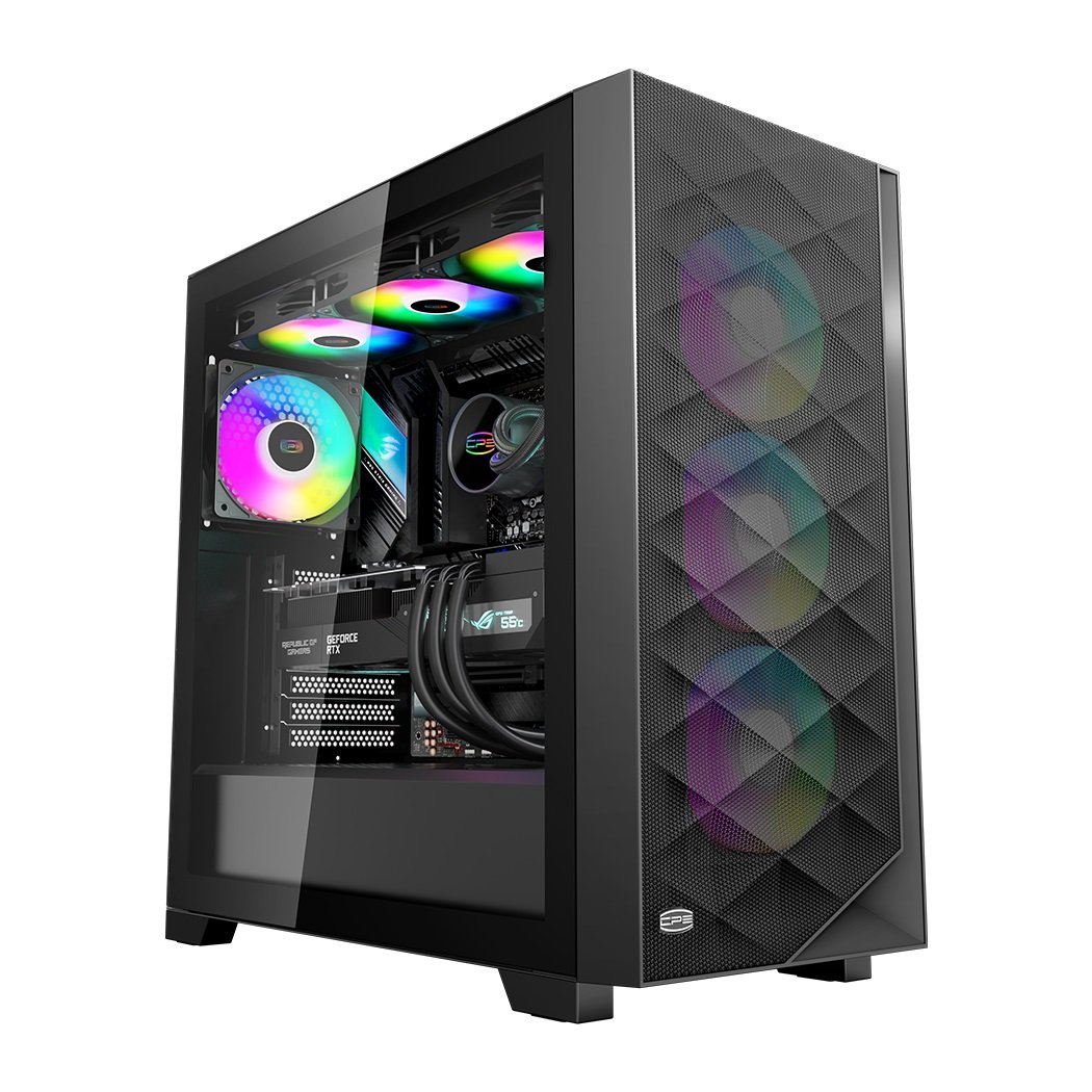 PCCooler C3D510 BK ARGB CPS PC Gaming Case w 3 FANs Easy Install Cable-Sto Black