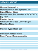 Cisco CS-CODEC-EQ-RCK Rack Ears for Cisco Codec EQ(for Mounting Rack)