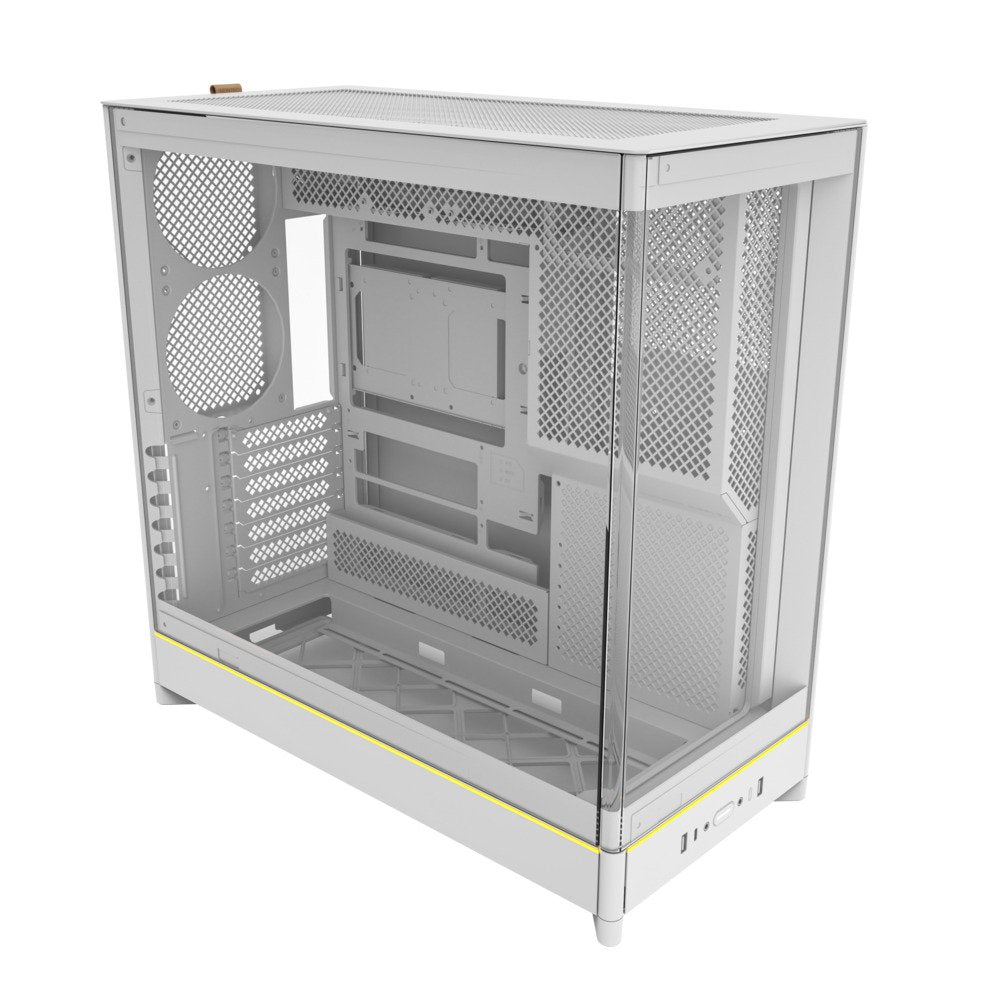 Montech HS02W ATX Mid Tower Pc Gaming Case High Airflow Temp Glass Front White