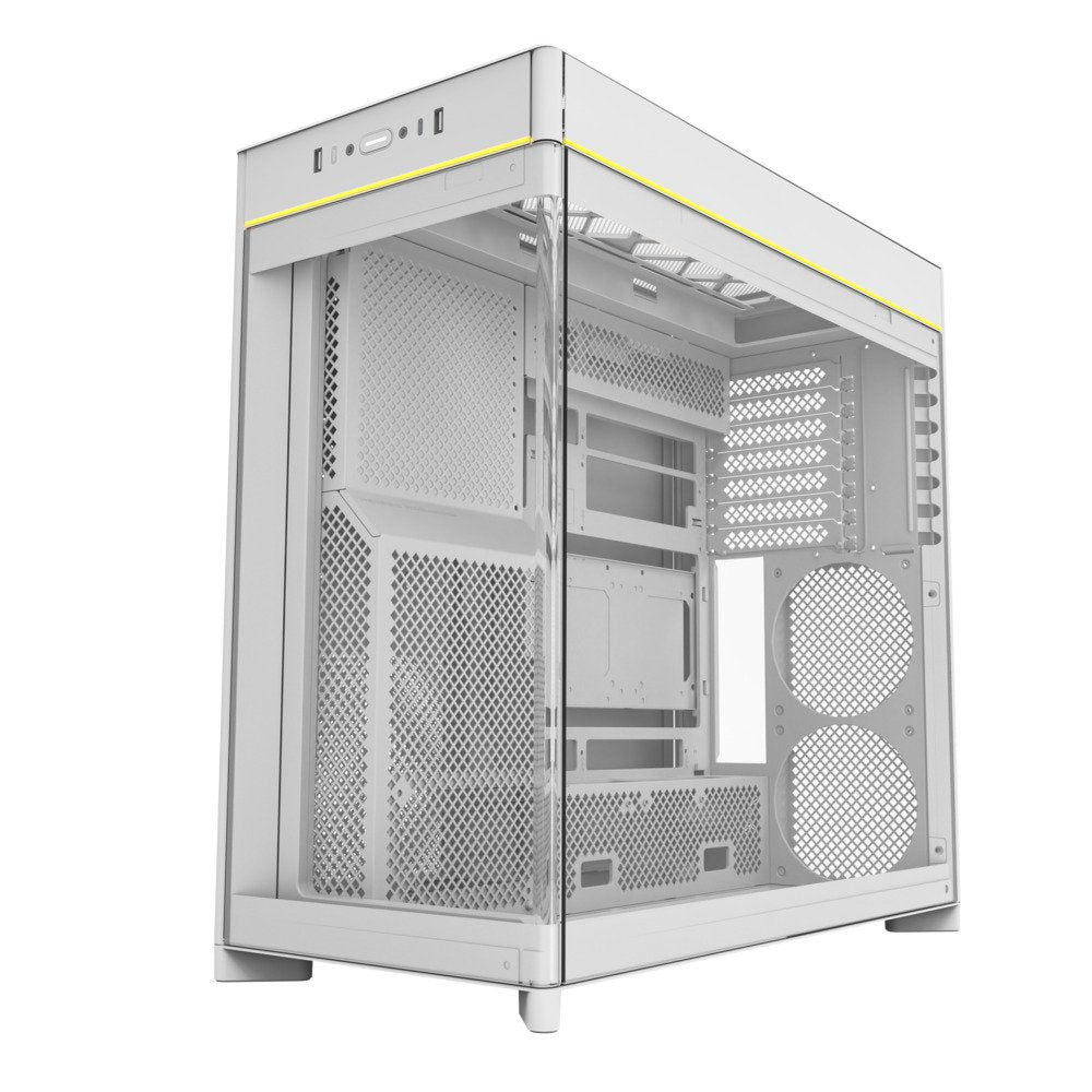 Montech HS02W ATX Mid Tower Pc Gaming Case High Airflow Temp Glass Front White