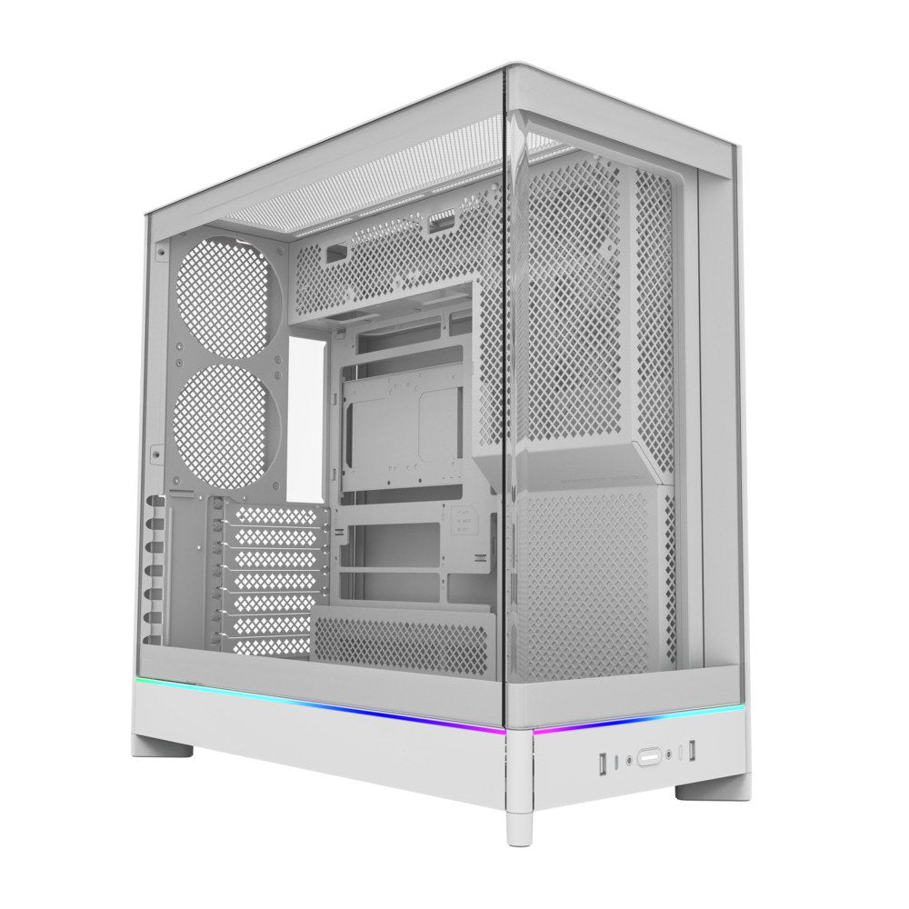 Montech HS02W ATX Mid Tower Pc Gaming Case High Airflow Temp Glass Front White