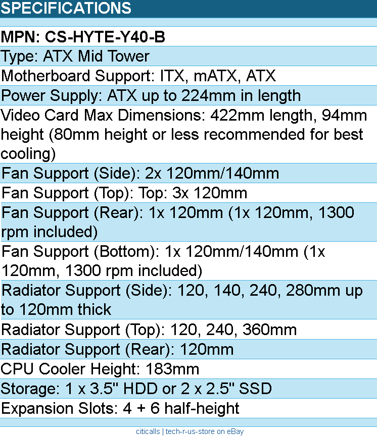HYTE CS-HYTE-Y40-B Computer Case - Y40 Black Mid tower ATX Retail
