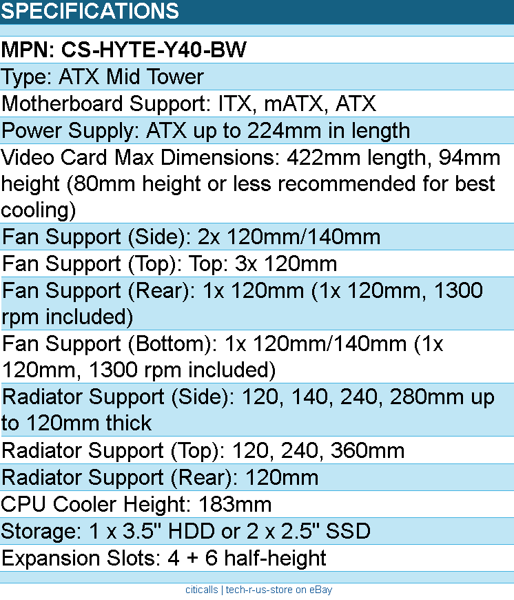 HYTE CS-HYTE-Y40-BW Computer Case - Y40 Mid tower ATX Retail