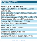 HYTE CS-HYTE-Y60-BW Computer Case - Y60 MidTower ATX Tempered Glass Retail