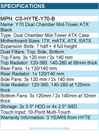 HYTE CS-HYTE-Y70-B Computer Case - Y70 Dual Chamber Mid-Tower ATX Black Retail