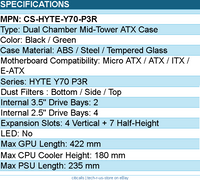 HYTE CS-HYTE-Y70-P3R Computer Case - Y70 Persona 3 ATX Mid Tower TG Black Green