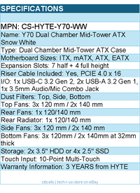 HYTE CS-HYTE-Y70-WW Computer Case - Y70 Dual Chamber Mid-Tower ATX Snow White