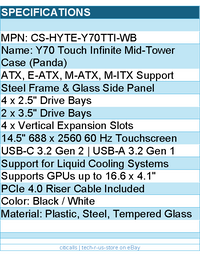HYTE CS-HYTE-Y70TTI-WB Computer Case - Y70 touch infinite mTower ATX TG Panda