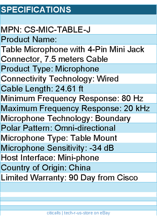 Cisco CS-MIC-TABLE-J Table Microphone with 4-Pin Mini Jack Connector