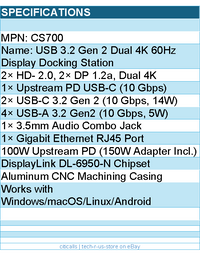 Cudy CS700 USB 3.2 Gen 2 Dual 4K 60Hz Display Docking Station, Up to 2 Monitor