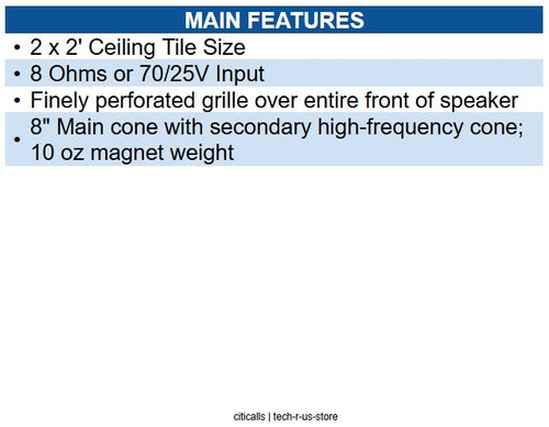 Bogen CSD2X2U-V2-CA Drop-in Ceiling Speaker with IP Support 2-Pack, Bright White