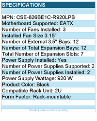 Supermicro CSE-826BE1C-R920LPB Case - 2U 12x3.5 HS SAS SATA 80+P 920W RPS EATX